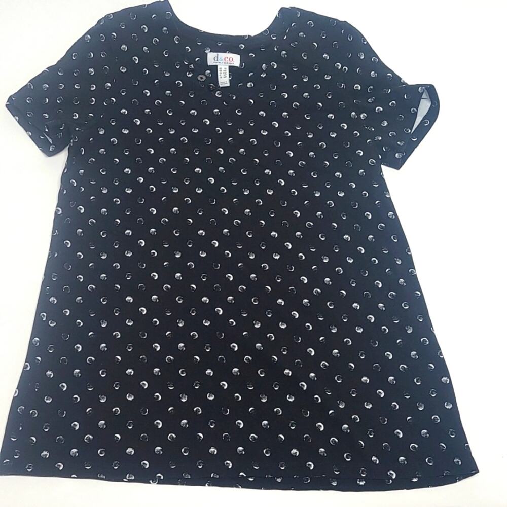 Denim & Co black with white polka dots top v neck womens SP